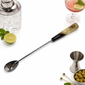 Vintage Seahorse Cocktail Stirrer 11.5” Chrome Bar Spoon Brass Handle